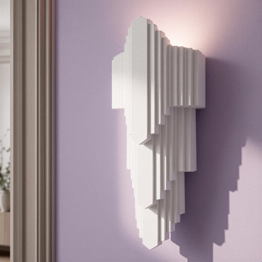 Handmade Wall Light | Multicolour Battery LED or Mains | Architectural Art Deco, 12 × 6 in | Easy Install — Stepped Geometric — photograph 1