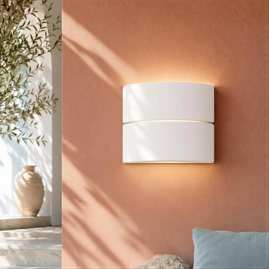 Handmade Wall Light | Multicolour Battery LED or Mains | Architectural Textured, 18.9 × 6.7 in | Easy Install — Soft Brutalism — photograph 1