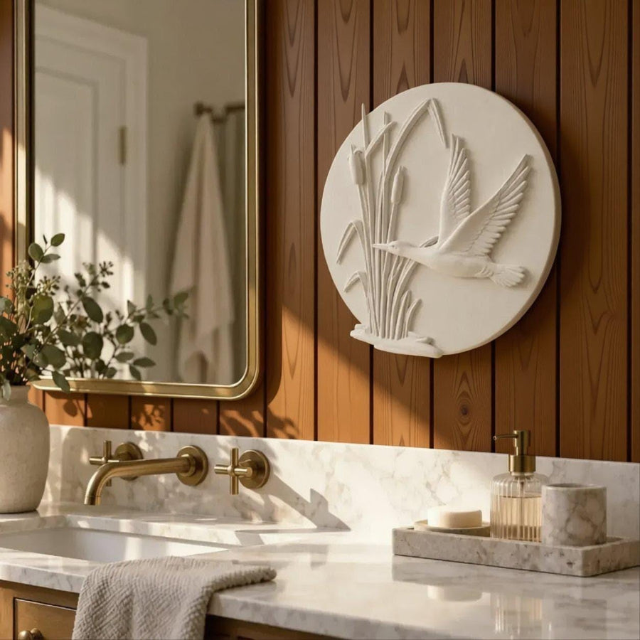 Handmade Wall Light | Multicolour Battery LED or Mains | Art Nouveau Bird Sconce, 7.9 in | Easy Install — Heron — photograph 1