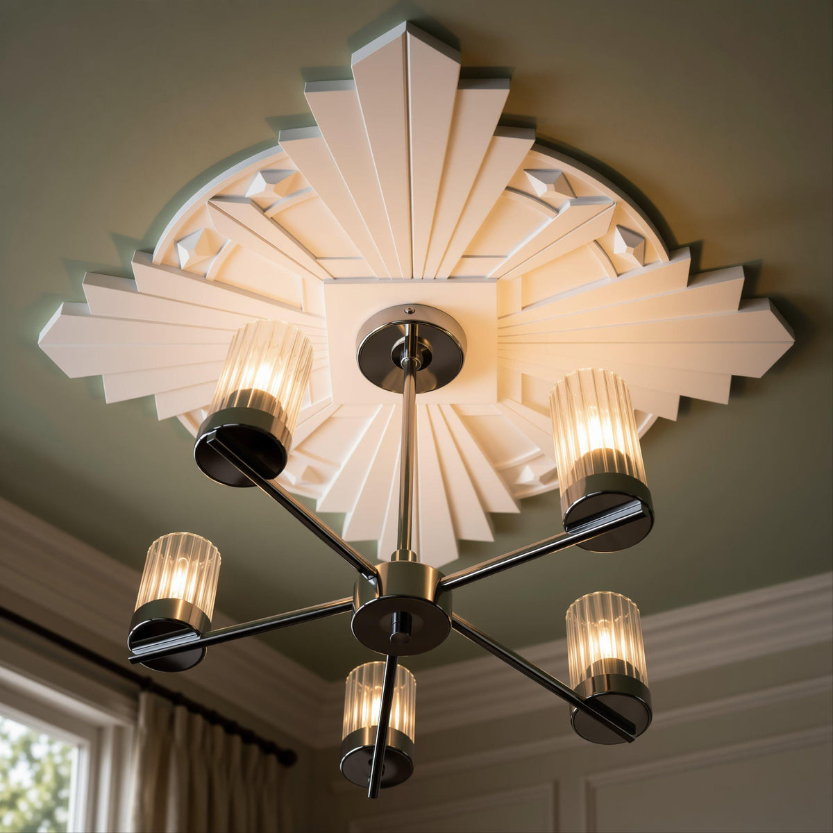 Ceiling Rose | Large Art Deco Medallion, 25 in | Handmade — Radiance — photograph 1