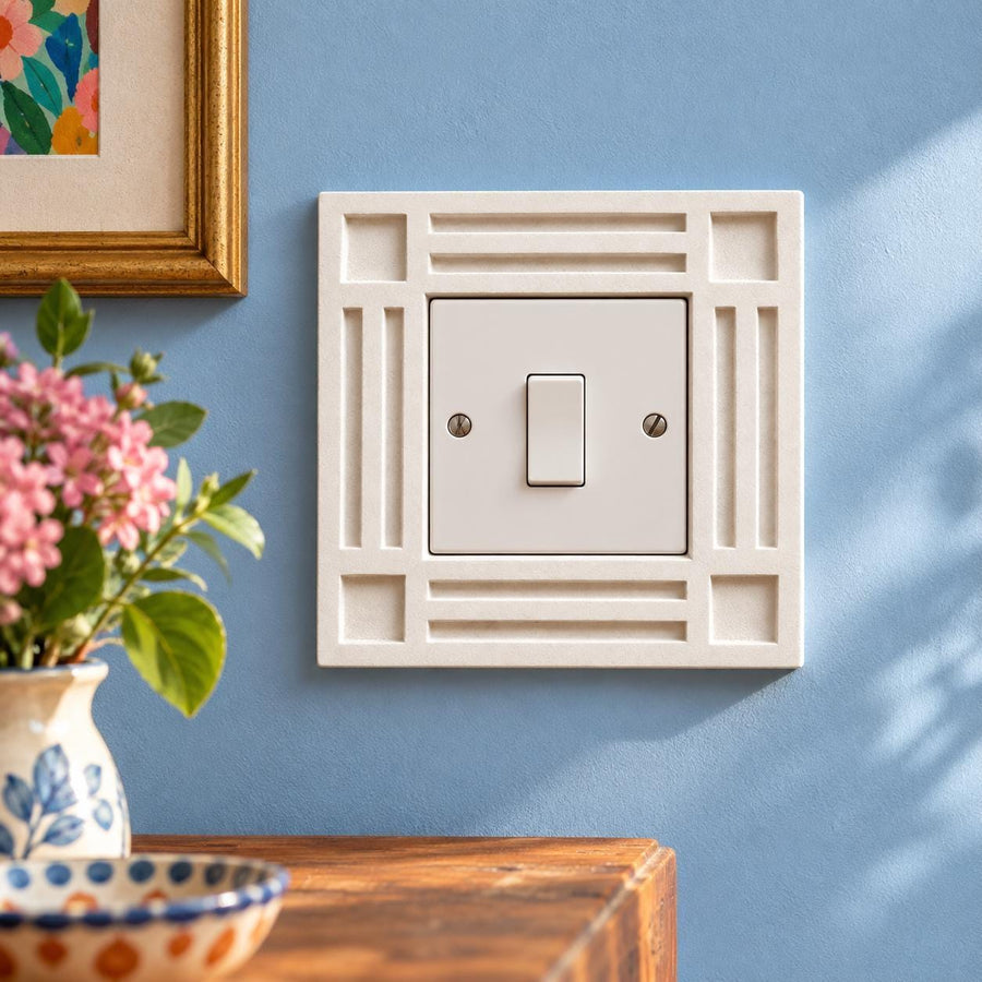 Bexley Light Switch Surround | Art Deco Paintable Cover for UK Single Gang | Handmade — photograph 1