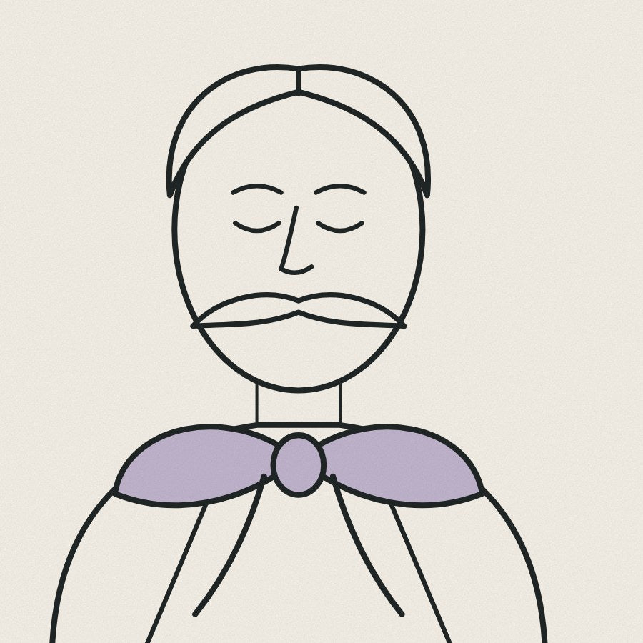 Charles Rennie Mackintosh, drawn as a plaster bust with his trademark floppy bow tie.