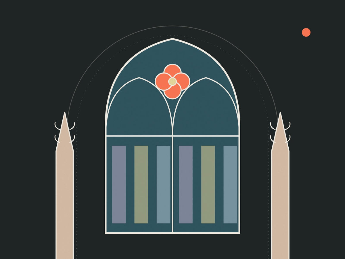 Flare illustration of a pointed Gothic window with tracery and pinnacles